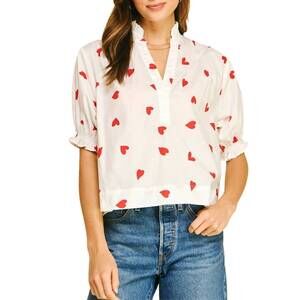NEW PINCH heart print v neck blouse top in white/red